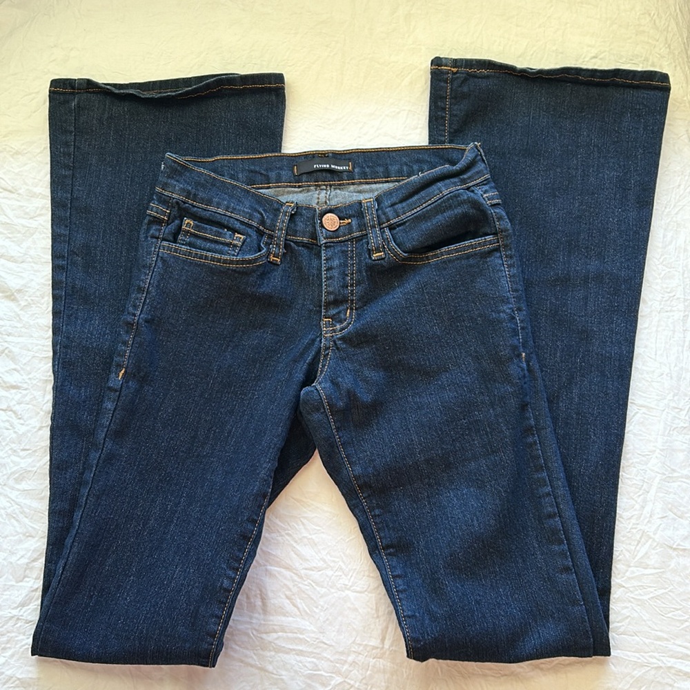 FLYING MONKEY DARK BLUE WASH FLARE JEANS